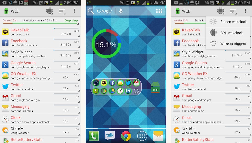 Wakelock Detector screenshots on Android