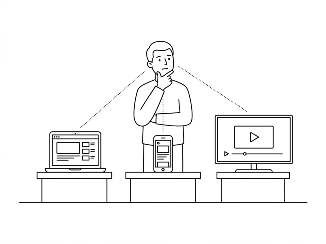 Black and white line illustration representing how to choose the right tool.