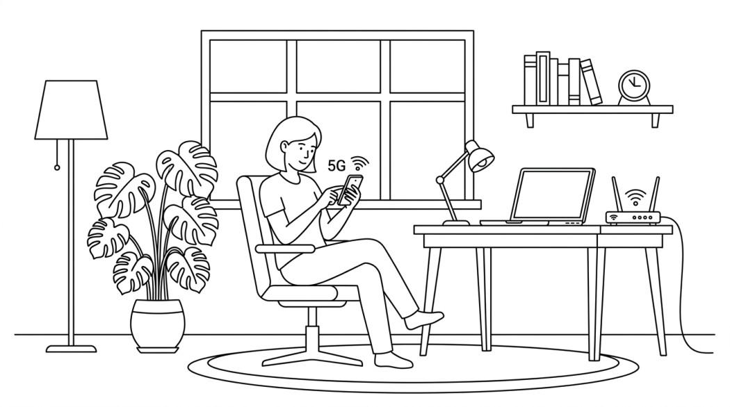 Black-and-white line illustration: a minimal Notion-style scene representing 10 best wi-fi signal optimization apps for android.