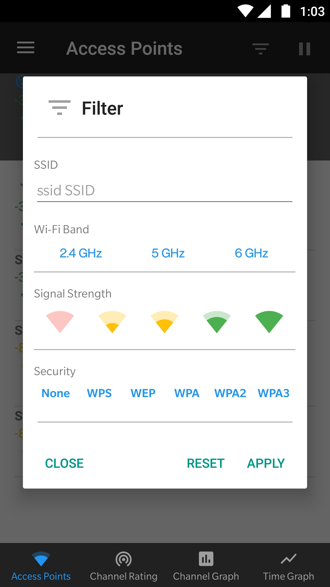 WiFiAnalyzer (open source, F-Droid) screenshot
