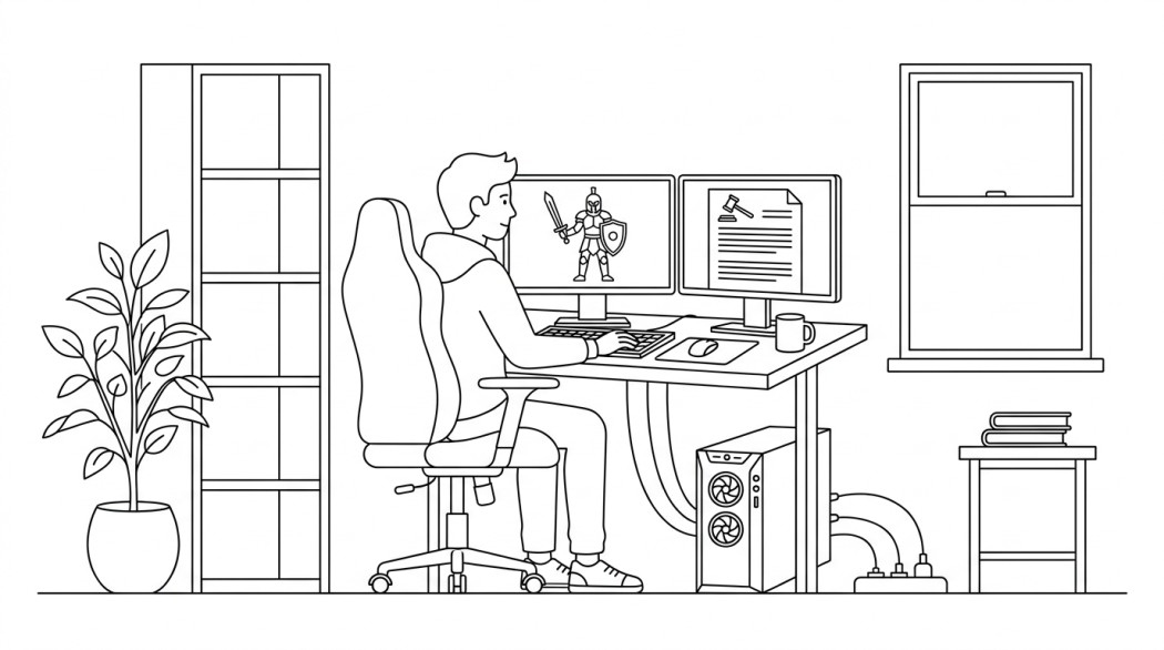 Black-and-white line illustration: a minimal Notion-style scene representing wow private servers: what they are, the legal reality, and the legitimate alternatives.