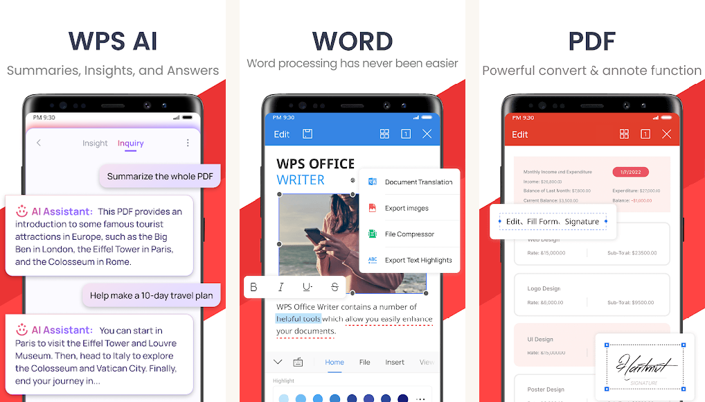 WPS Office screenshots on Android