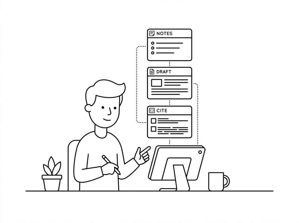 Black and white line illustration representing why your writing stack matters.
