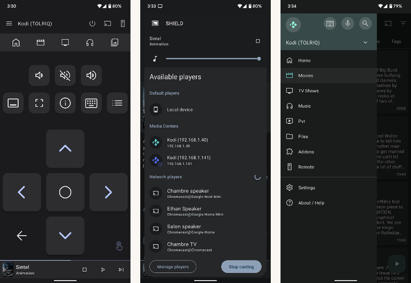 Yatse (smartphone remote) screenshots on Android