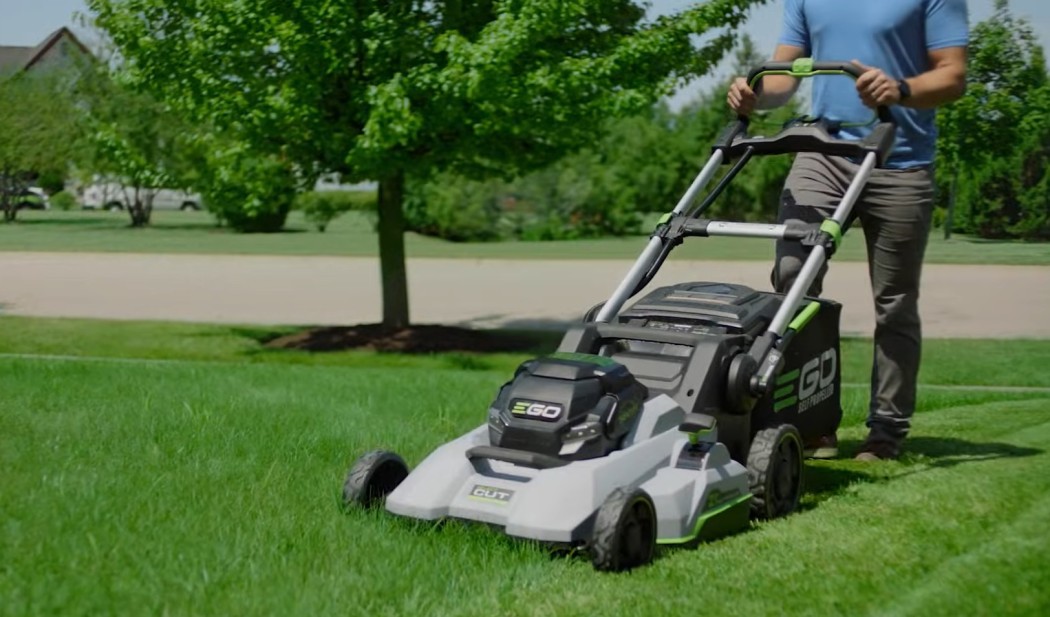 EGO POWER+ LM2135SP self propelled electric lawn mower on a green lawn
