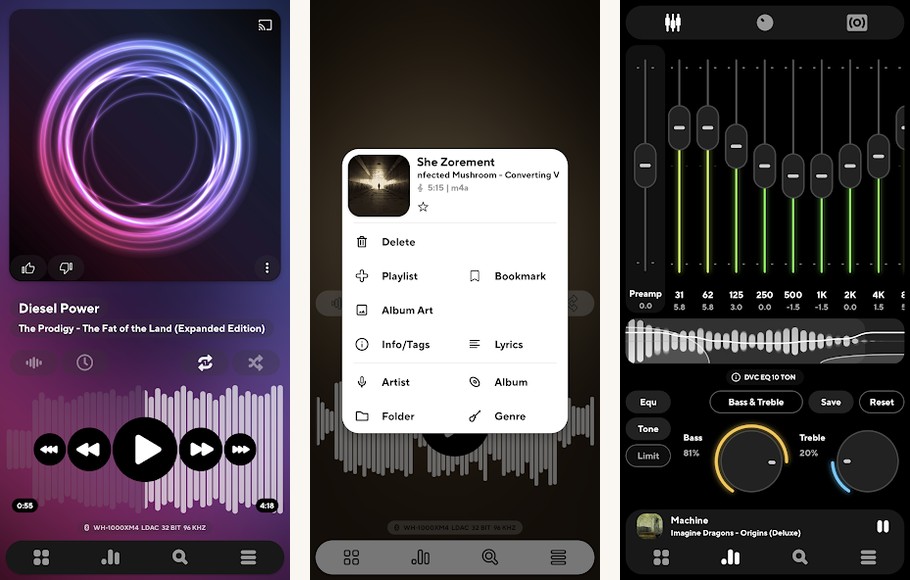 Poweramp app screenshots on Android