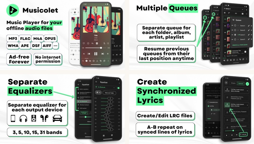 Musicolet app screenshots on Android