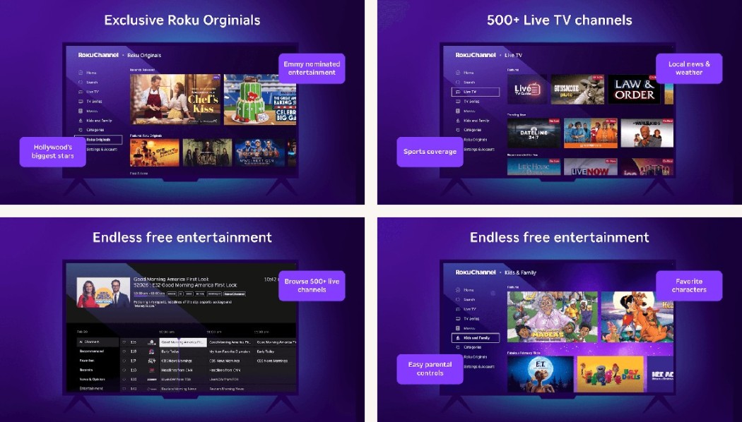 The Roku Channel app screenshots on Android