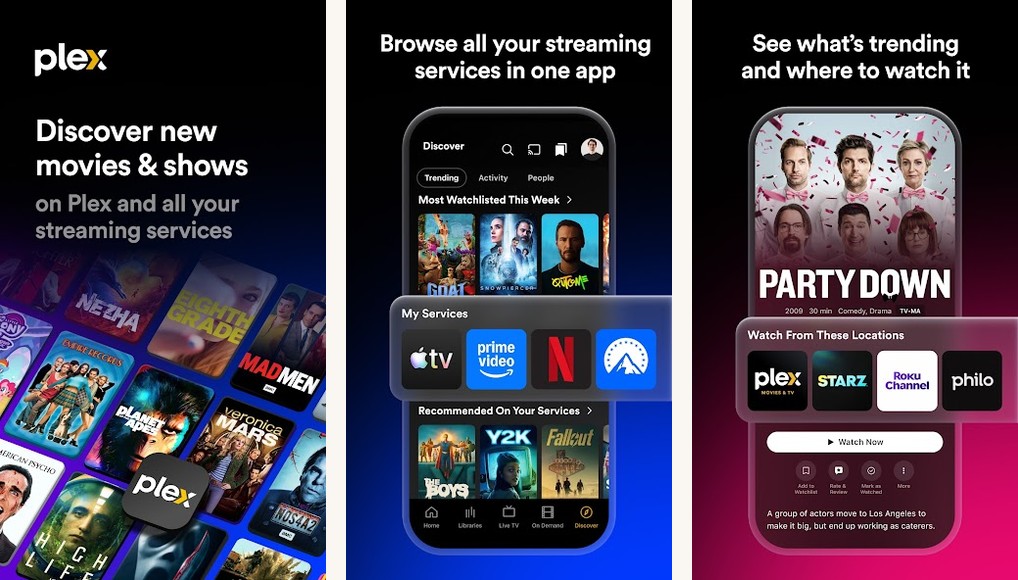 Plex free movies and live TV app screenshots on Android