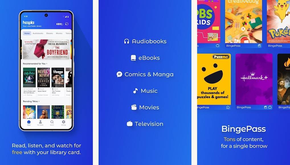 Hoopla library streaming app screenshots on Android