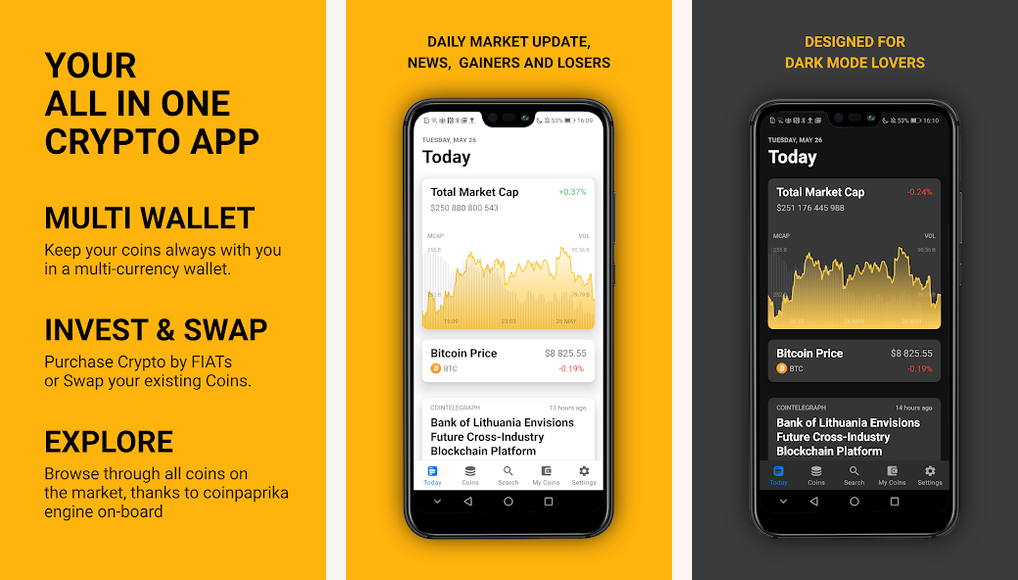 Coinpaprika COINS crypto tracker app screenshots on Android