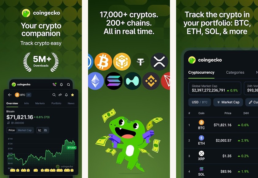 CoinGecko crypto tracker app screenshots on Android