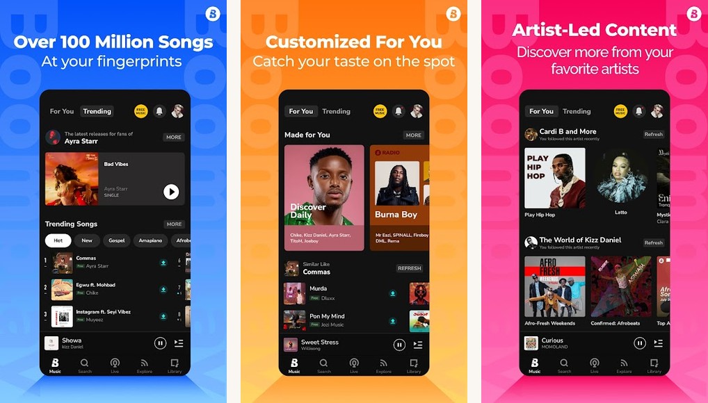 Boomplay music app screenshots on Android