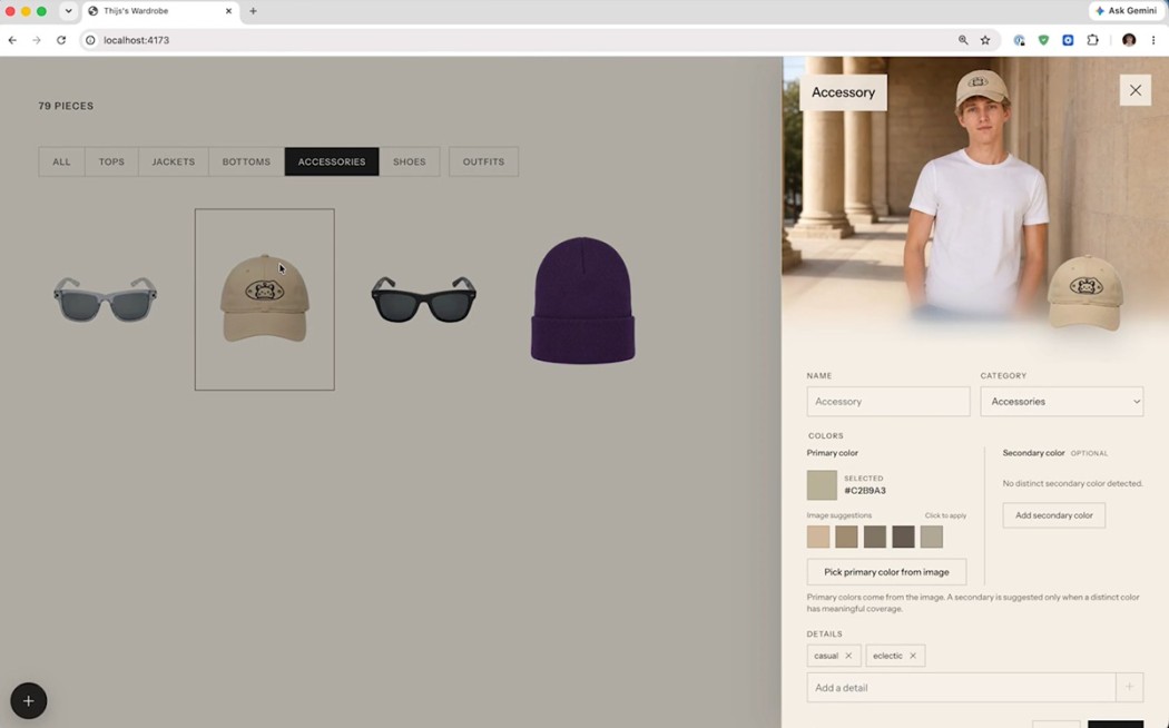 Thijs Virtual Wardrobe App powered by GPT-5.6 Sol accessories