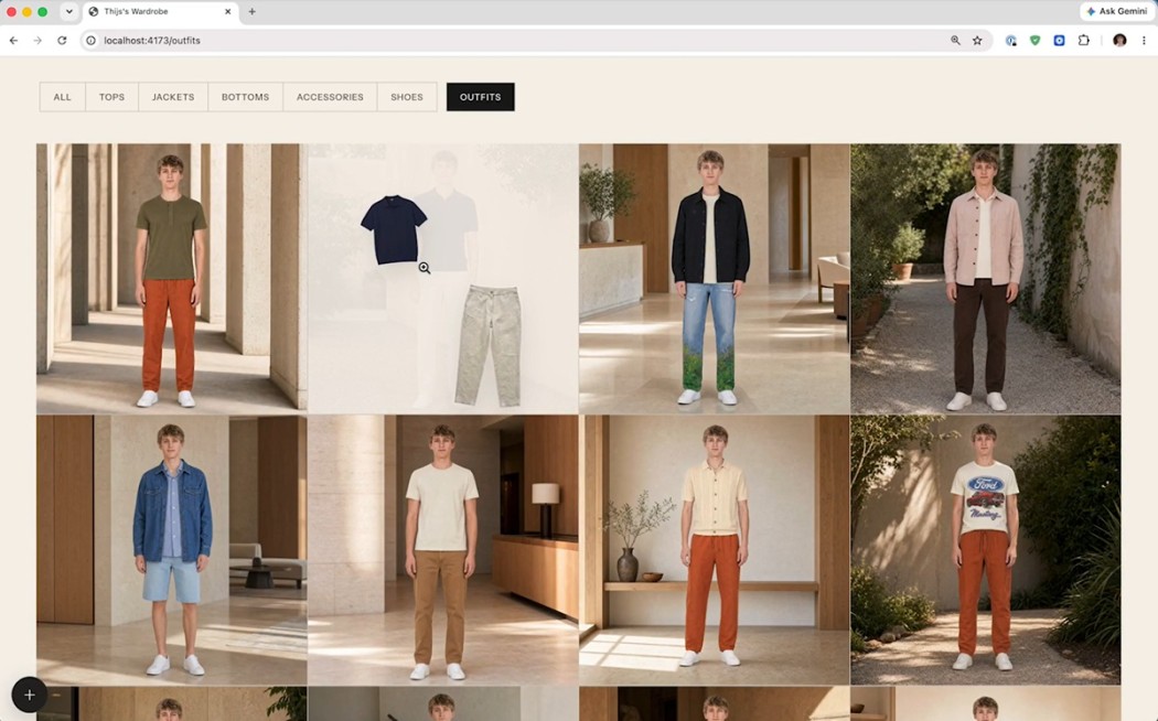 Thijs Virtual Wardrobe App powered by GPT-5.6 Sol outfits