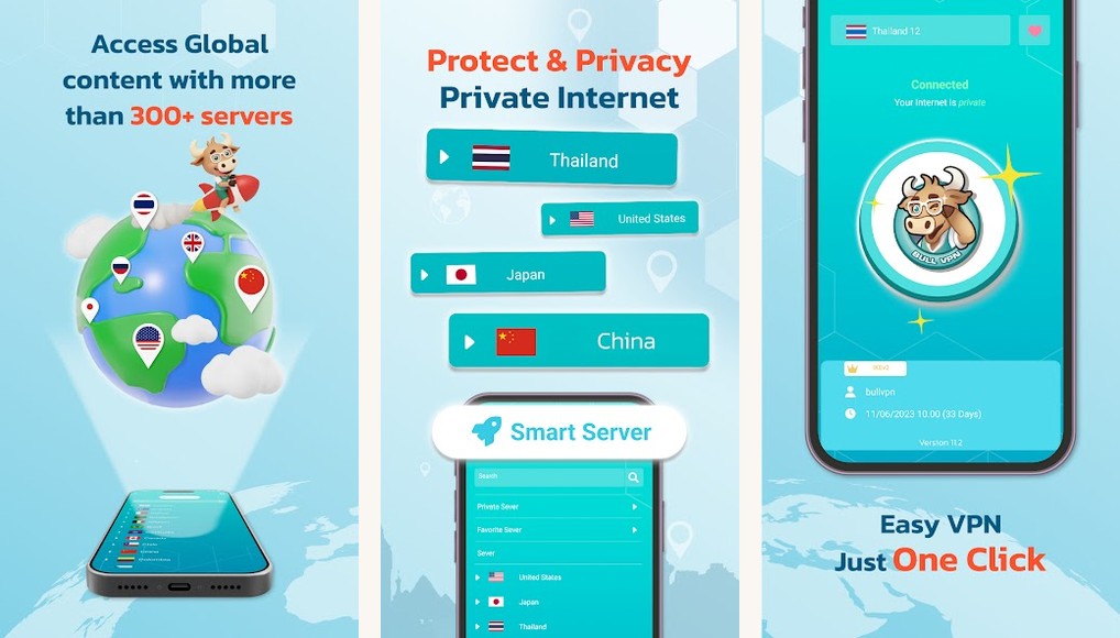 BullVPN app screenshots on Android