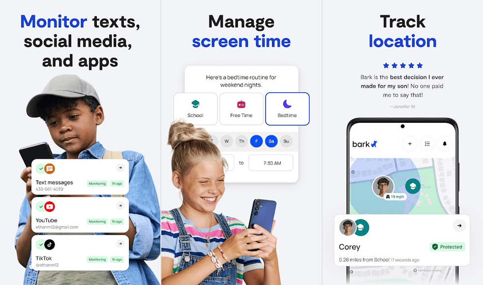 Bark parental controls app screens on Android