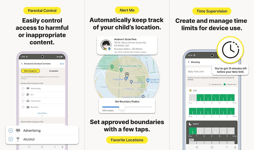 Norton Family parent app screens on Android