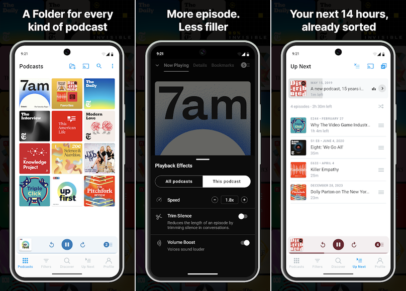 Pocket Casts app screenshots on Android