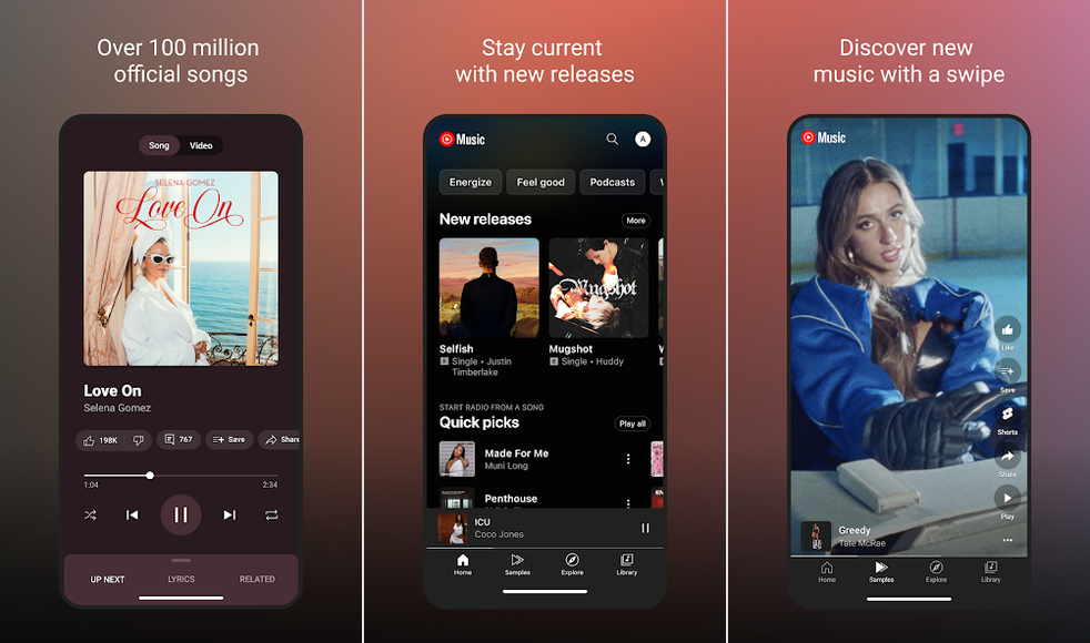 YouTube Music app screenshots on Android