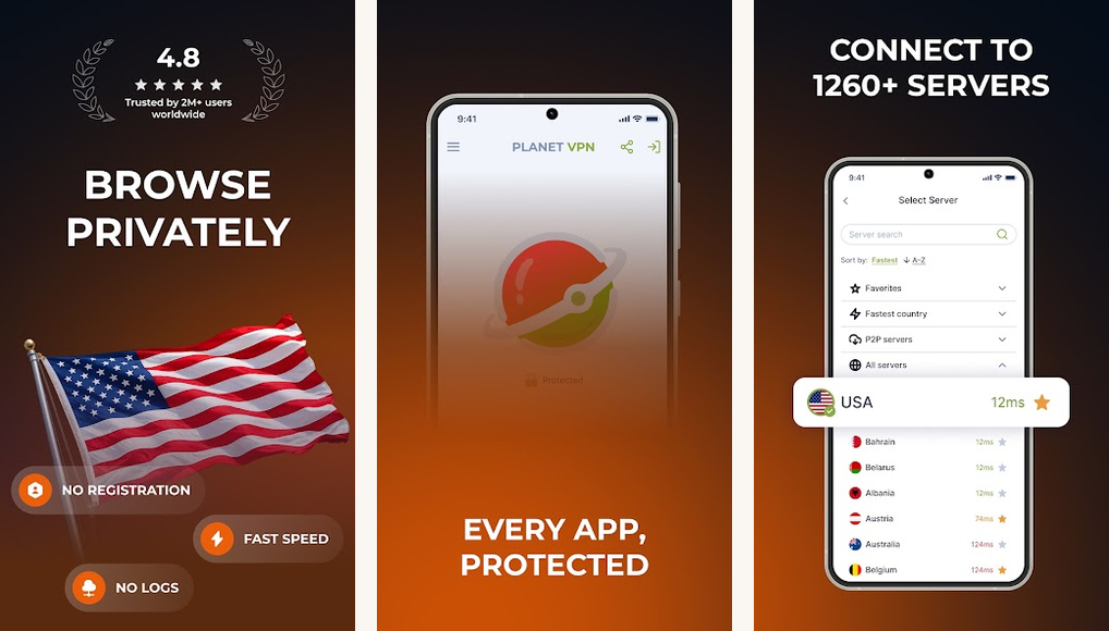 VPN Planet free VPN app screenshots on Android