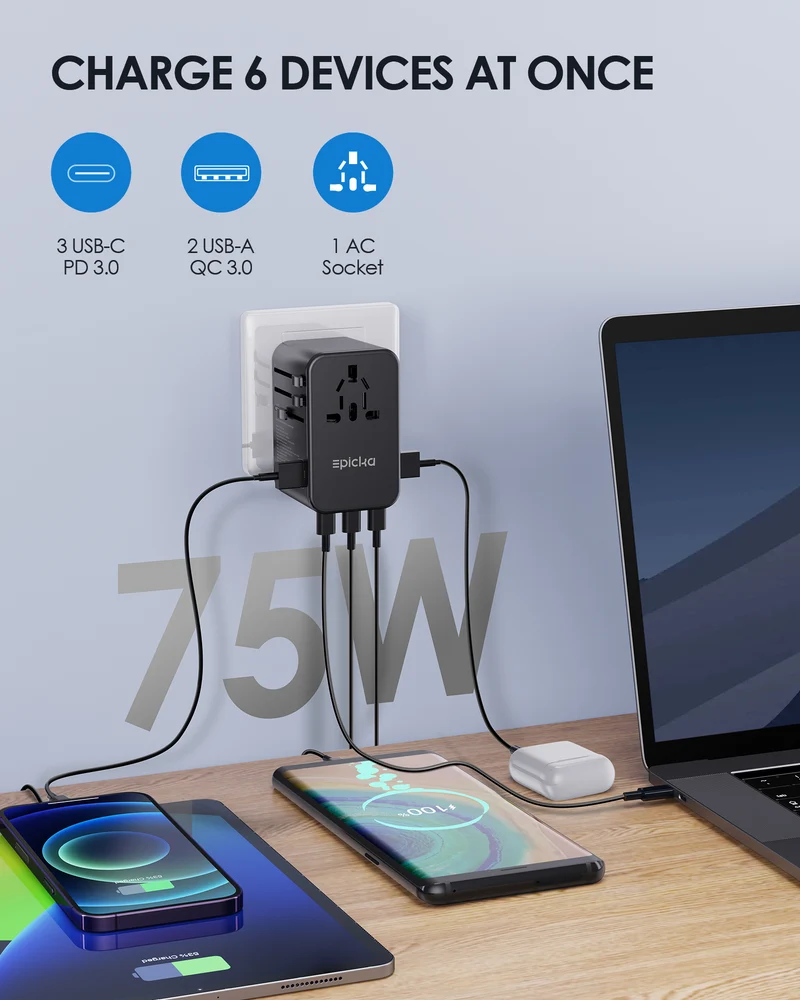 Epicka 75W GaN universal travel adapter